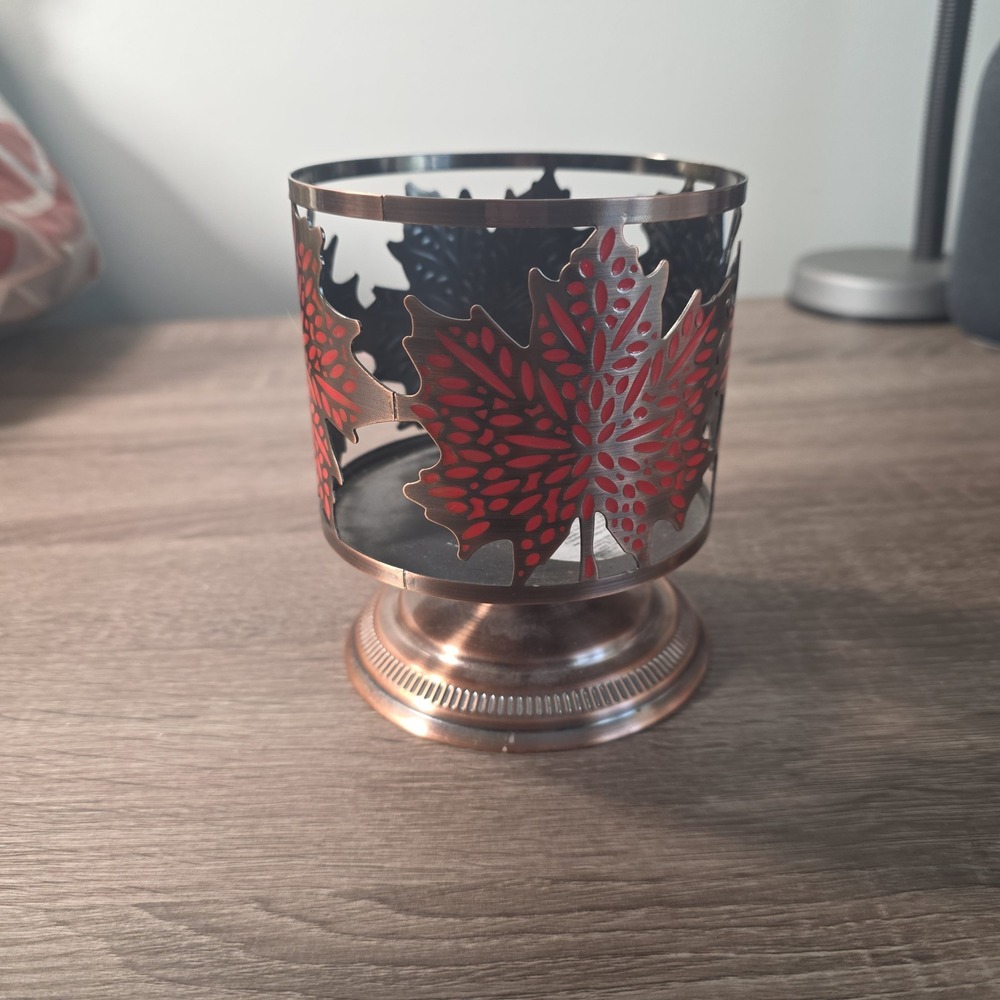 Bath & Body Works Copper Fall Red Maple Leaf 3 Wick Candle Holder Pedestal